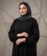 Women’s Premium Black Firdous Abaya with Black Stone Work Sleeves | Elegant Modest Islamic Wear Kaftan Burqa Dress | Long Sleeves | Without Dupatta - Image 3