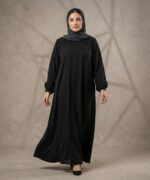Women’s Premium Black Firdous Abaya with Black Stone Work Sleeves | Elegant Modest Islamic Wear Kaftan Burqa Dress | Long Sleeves | Without Dupatta - Image 5