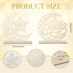 American Elm 2 Pieces Wood Ramadan Decorations Islamic Eid Mubarak Kareem Table Sign Moon Hollow Star Ornament for Muslim Party Tabletop Decor Home Art Craft Decoration Moon - Image 3