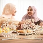 American Elm 2 Pieces Wood Ramadan Decorations Islamic Eid Mubarak Kareem Table Sign Moon Hollow Star Ornament for Muslim Party Tabletop Decor Home Art Craft Decoration Moon - Image 7