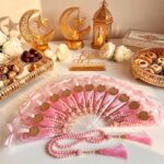 Ferreve 24 Sets Muslim Prayer Beads Ramadan Eid Gifts with Pyramid Box Round Badges Ribbon Muslim Party Favors Pearl Islamic Prayer Beads for Ramadan Eid Tasbih Hajj Umrah Wedding Gifts(Pink) - Image 5