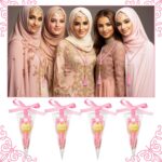 Ferreve 24 Sets Muslim Prayer Beads Ramadan Eid Gifts with Pyramid Box Round Badges Ribbon Muslim Party Favors Pearl Islamic Prayer Beads for Ramadan Eid Tasbih Hajj Umrah Wedding Gifts(Pink) - Image 6
