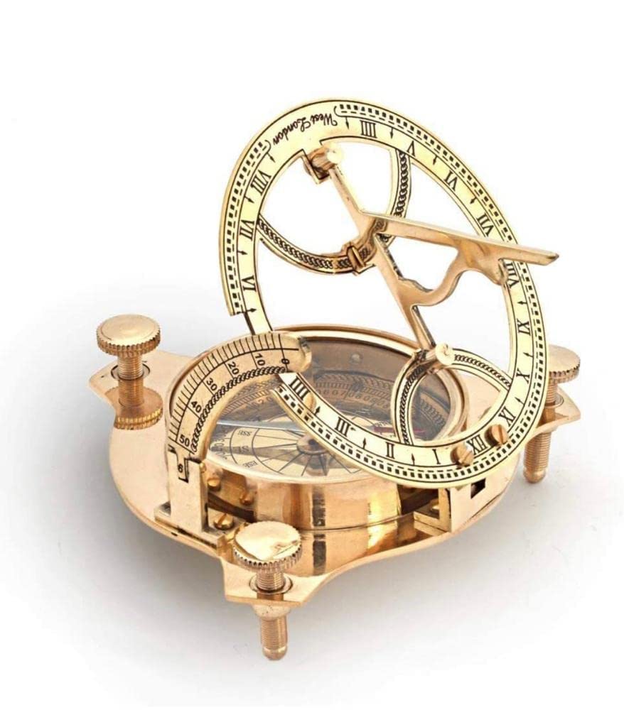 TARANO Brass Sundial Compass for Hiking, 3 Inches Nautical Compass for Outdoor, Pocket Compass Hiking, Camping Maritime Vintage Brass Sundial Compass, Wedding Gift - Image 3