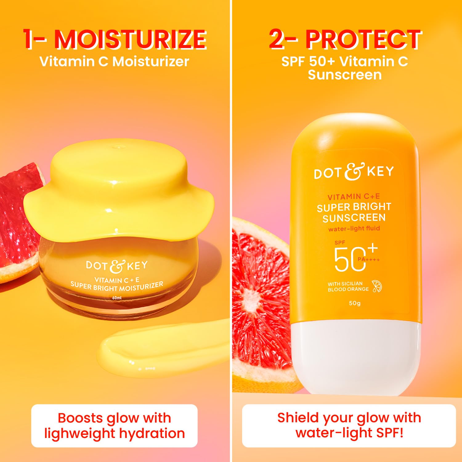 Dot & Key Vitamin C Daily Glow Essentials Skin Care Combo (Vitamin C Sunscreen SPF 50 PA+++ 50gm & Vitamin C Moisturizer 60gm)|For Glowing Skin|For Women & Men, For all skin type - Image 4