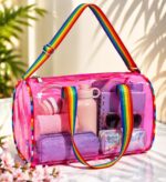 Transparent Multipurpose Utility Bag – Clear Travel & Gym Organizer with Dual Carry Handles,2 Zipper Compartments & Adjustable Shoulder Strap | Durable Double-Zip | Random Color | 1 Piece - Image 3