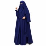 Women’s Firdous Fabric Blue Mohua Burkha with Matching Niqab | Full Length Modest Islamic Wear | Free Size - Image 3