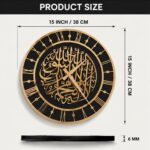 Kalima Shahada Acrylic Wall Clock with Roman Numbers Islamic wall Decor Clock for Home | Muslim Arabic Islamic Wall Watch Big Size for Home Decor 15 Inch Black,Golden - Image 4