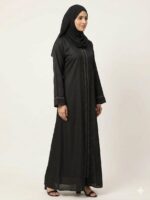 Women's Black Abaya Burqa, Full Length Islamic Modest Wear with Embellished Front Detail chest is 44 inches and it is 56 inches long suitable up to 60kg body weight. - Image 3