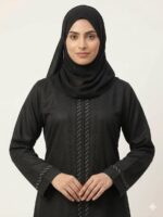 Women's Black Abaya Burqa, Full Length Islamic Modest Wear with Embellished Front Detail chest is 44 inches and it is 56 inches long suitable up to 60kg body weight. - Image 4