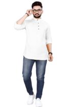 Men's Solid Cotton Full Sleeve Mandarian Collar Ethinic Wear Short Kurta (S_C_20174) - Image 4