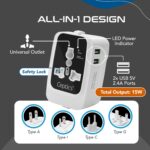 Ceptics Universal Travel Adapter All in One, International Travel Adapter for EU, US, UK and More, Type A, C, G, I Output and Universal Input with 2X USB-A (2.4A), CE and RoHS Certified – Black/Grey - Image 4