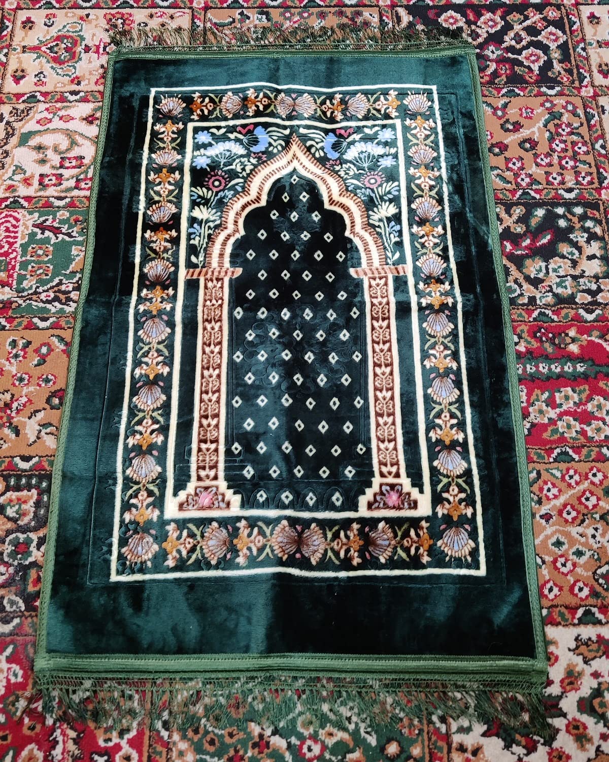 Weinbux Pure Super Soft Velvet Travel Prayer Mat | Premium Musallah Muslim Prayer Rug Portable | Anti Skid Rug | Multicolor | Assorted - Image 3