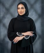 Women Black Firdous Abaya with Floral Sleeve Embroidery | Elegant Modest Wear Burqa | Flowy Islamic Dress | Long Sleeves | Without Dupatta - Image 3