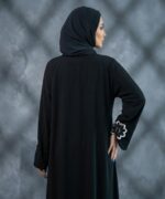 Women Black Firdous Abaya with Floral Sleeve Embroidery | Elegant Modest Wear Burqa | Flowy Islamic Dress | Long Sleeves | Without Dupatta - Image 4