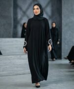 Women Black Firdous Abaya with Floral Sleeve Embroidery | Elegant Modest Wear Burqa | Flowy Islamic Dress | Long Sleeves | Without Dupatta - Image 6