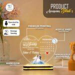 Personalized Islamic Couple LED Lamp with Calendar Date | Custom Muslim Wedding Acrylic Night Light | Romantic Gift for Husband Wife Bedroom Decor |(5.5x5.5) Inch - Image 6