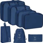 7 Set Packing Cubes Luggage Organizers With Travel Suitcases Accessories Bag, Toiletry Bag & Shoes Bag And Clothes Cosmetics Pouch (Navy Blue) - Image 2