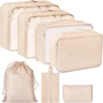 7 in 1 Foldable and Lightweight Packing Cubes for Suitcase Travel Luggage Organizers For Clothes Cosmetics Makeup Shoes Underwear Packing Bags (Beige) - Image 2