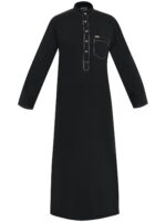 AL-AHAD Men's Collar Stitch Thobe - Mandarin Collar with Contrast Stitching - Elegant Traditional Islamic Attire - Image 2