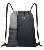 ActiveFit Drawstring Bag | Gym and String Backpack | Sports Bag | 17" x 13" Inch (Black-Grey) - Image 2