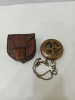 Antique Brass Sundial Push Button Compass Pocket Sundial Compass Navigational Compass Direction with Leather case - Image 2