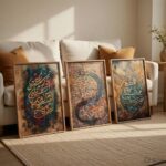 Arabic Calligraphy Wall Art, Set of 3 Framed Prints, Multicolour, Wood Frame, Islamic Home Decor - Image 2