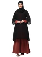 Black and Maroon Modest Attached Shrug for Women and Girls, Layered Islamic Abaya Dress with Bell Sleeves - Image 2