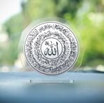 Car Dashboard Decoration Items | Allah Muhammad Ayatul Kursi Circular Acrylic Car Dashboard Decor | Islamic Muslim Religious Showpiece for Car, Home & Office | Silver Finish Ramadan Eid Gift - Image 2