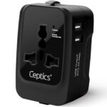 Ceptics Universal Charger Adapter, Travel Adapter International All in One, 2X 2.A USB-A with 15W Total Output, Use in 150 Countries, Type A, C, G, I Output with Universal Input - Black - Image 2