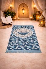 Chenille Floral Janamaz Matfor Muslim Prayer Namaz 27X50 inches | Janamaz/Namaz Mat/Ibadat Mat/Masjid Prayer Mat/Sofa Prayer Mat| Reactangular (Aqua) - Image 2