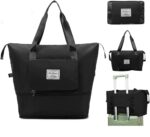 Cherryland Oxford Fabric Large Capacity Travel Bag, Foldable Travel Bag, Expandable Travel Duffel Bag, Collapsible Waterproof Large Capacity Travel Handbag, Overnight Bag for Women, Black - Image 2