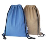D&M Decor Cotton Fabric Sack Drawstring Backpack for Kids, Men, & Women (Blue & Brown) 13"x16.5" Pack o f2 - Image 2