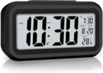 Digital Alarm Clock, Black, LCD, Modern, Auto Light Sensor with Snooze and Temperature Display, 7.8 cm, Battery Powered, for Bedroom Office Study Room, Rectangular - Image 2