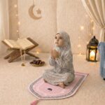 FAF Girl & Boy Velvet Prayer Mat | Children janamaz Prayer Rug for Kids (Upto 3 Years) | Soft Thick Namaz Mat, Portable Travel Janemaaz | Mussalla for Home, Mosque & Ramzan, Hajj and Umrah (Pink) - Image 2