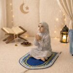 FAF Girl & Boy Velvet Prayer Mat | Children janamaz Prayer Rug for Kids (upto 3 years) | Soft Thick Namaz Mat, Portable Travel Janemaaz | Mussalla for Home, Mosque & Ramzan, Hajj and Umrah (Dark Blue) - Image 2