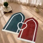 FAF Green & Red Couple Janamaz Set of 2 with Heart Design | Soft Velvet Prayer Mats | Islamic Prayer Rugs for Nikah, Ramadan, Hajj & Umrah | Muslim Prayer Mat Set - Image 2