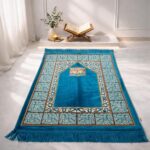 FAF Premium Indo-Turkish Soft Velvet Janamaz Prayer Mat for Men & Women | Lightweight Foldable Muslim Prayer Rug | Anti-Slip Janemaaz for Namaz, Hajj & Umrah | Portable Islamic Mussalla (Blue) - Image 2