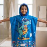 Famyo® Poncho Hood Maxx Towel for Kids 1–7 Years | Quick Dry Microfiber Kids Towel | Soft Lightweight Baby Wrap for Beach | 60 x 60cm Toddler Pool Towel for Boys & Girls | Cute Rexy Dino - Image 2