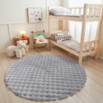 Faux Sheepskin Fur Area Cute Aesthetic Round Fur Throw Rug Floor Mat Circular Carpet for Boys, Girls Bedroom, Living Room, Home Office, Prayer, Dorms, Soft Circle Nursery (Grey Bubble) - Image 2