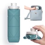 Folding Silicone Water Bottle 600ml – Collapsible Leakproof Travel Bottle | BPA-Free Wide Mouth Reusable Water Bottle for Gym, Cycling, Camping & Outdoor Use (Multicolor) - Image 2