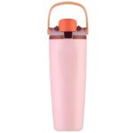 FreeSip Gym Water Bottle 30oz – Leak Proof Lock Lid, Matte Metallic Finish, Carry Handle, Durable Stainless Steel, Perfect for Workout & Sports, BPA Free (Pastel Pink, 900 ML) - Image 2