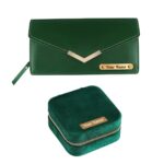 Giftana Personalized Jewellery Storage Box with Ladies Wallet for Girls, 2 in 1 Customized Velvet Jewellery Box with Leather Wallet Gift Set for Her, Birthday Gift, Women Day Gifts (Green) - Image 2