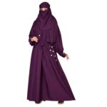 H R COLLECTION Women’s Black Abaya with Niqab Set – Modest Islamic Burqa Dress, Full Coverage Abaya Gown with Belt, Button Detail, Flowy Dubai Style Free Size (S–XXL) for Eid, Prayer & Daily Wear - Image 2