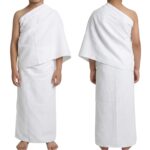 Ihram Ahram Ehram for Kid | Hajj Umrah | White Cotton 2-Piece | Age 5 to 9 | Cool Towel Ihram| Sharia Compliant | Al-Harmain - Image 2