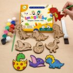 ImagiVibe Paint Your Own Dino Fridge Magnets Kit for Kids | 6 MDF Dinosaur Cutouts DIY Painting Activity with Colours & Brush | Creative Screen-Free Art & Craft Kit | Made in India (Dinosaurs) - Image 2