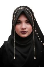Instant Ready-to-Wear Bridal Stylish Jhumar Hijab | Heavy Handwork Wedding Hijab for Brides | Luxe Embellished Islamic Bridal Scarf (Pack of 1) (Black) - Image 2