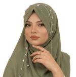 Instant Ready-to-Wear Bridal Stylish Jhumar Hijab | Heavy Handwork Wedding Hijab for Brides | Luxe Embellished Islamic Bridal Scarf (Pack of 1) (Green) - Image 2