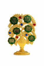 Islamic Decorative Tree with Allah Calligraphy | Gold Finish with Green Enamel and Jewel Accents | Standing Ornament with Pedestal Base | Plastic Table Decor for Home, Office & Gift Purpose - Image 2