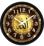 Islamic Wall Clock with Allah Calligraphy, Gold and Brown Design, Round Shape, 30cm Diameter, Analogue Display, Battery Powered - Image 2