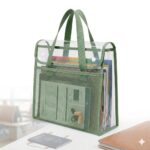 JERN Transparent Mesh Carry Bag with Handle, Clear Document Organizer, File Folder Storage Tote, Office School College Travel Bag, Pastel Color, 33x26x9 cm (Green) - Image 2